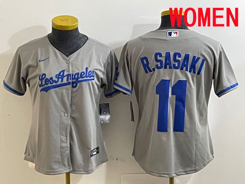 Women Los Angeles Dodgers #11 R.Sasaki Grey Game 2025 Nike MLB Jersey style 7